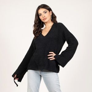 Tobi Black Bella lace up sleeve sweater